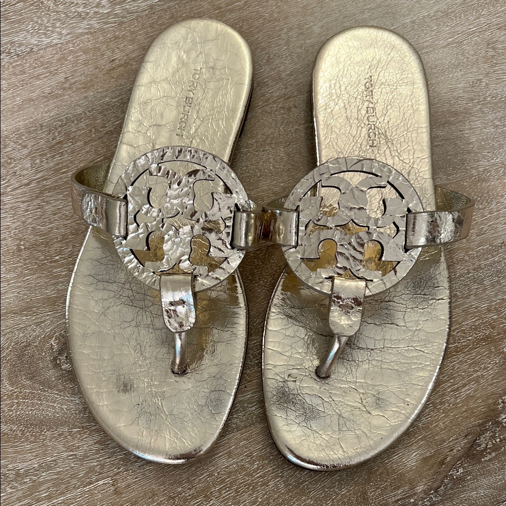 Tory Burch Gold Metallic Thong Sandals
